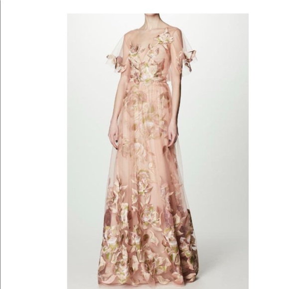 Marchesa Notte Blush Floral Embroidered 